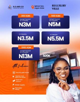 Prime Land in a Premium Location with Good Title, B3 Luxury Ville Igboye,atlantic Hall School Axis, Epe, Lagos, Residential Land for Sale