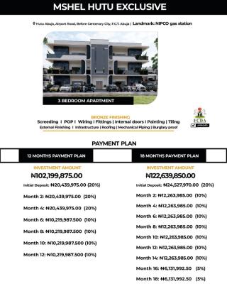 3 Bedroom Apartments, Terrace Duplexes & Investment Blocks Mshel Hutu, Airport Road, Mshel Hutu Exclusive, Lugbe District, Abuja, House for Sale