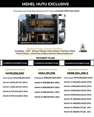 Executive 7 Bedroom Fully Detached Duplex  Mshel Hutu Exclusive, Airport Road, Hutu Exclusive, Lugbe District, Abuja, Detached Duplex for Sale