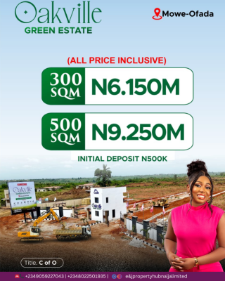 Affordable C of O Land with a 2 Years Payment Plan, Oakville Green Estate Mowe Ofada, Mowe Ofada, Ogun, Residential Land for Sale