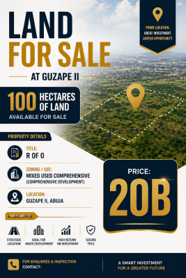 100 Hectares of Land Guzape 2, Guzape 2, Guzape District, Abuja, Mixed-use Land for Sale