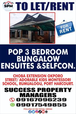 Luxury 3 Bedroom All Ensuite Bungalow and Bq, Choba Extension, Rumualogu, Choba, Port Harcourt, Rivers, Detached Bungalow for Rent