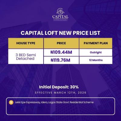 Luxury 3 Bedrooms Semi-detached Duplex with Modern Facilities, Capital Loft, Lekki - Epe Expressway, Idera Residential Scheme, Lekki, Lagos, Semi-detached Duplex for Sale