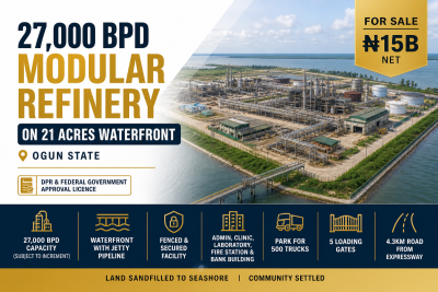 27000 Bpd Modular Refinery Project on 21 Acres Waterfront Land, Ogun Waterside, Ogun, Commercial Property for Sale