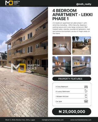 4 Bedroom Maisonette Available, Lekki Phase 1, Lekki, Lagos, House for Rent