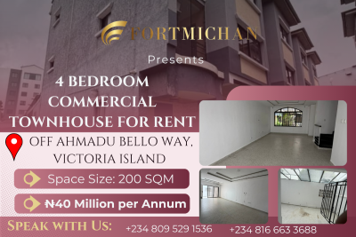 4-bedroom Commercial Townhouse for Office Use, Off Ahmadu Bello Way, Victoria Island (vi), Lagos, Office Space for Rent