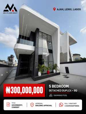 Luxury 5 Bedroom Fully Detached Duplex with Swimming Pool, Ajah, Lagos, Detached Duplex for Sale