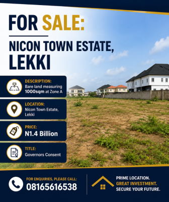 1000sqm Land Available in a Secured Estate, Nicon Town Estate, Ikate, Lekki, Lagos, Residential Land for Sale