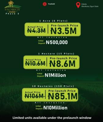Own The Land, Grow The Wealth, Harvest The Future, Palmrich Farm Phase 3, Odeda, Abeokuta North, Ogun, Commercial Land for Sale