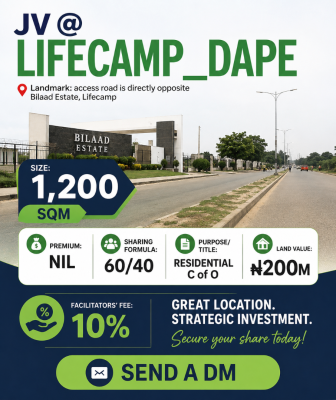 Jv @ Life Camp, Dape, Life Camp, Abuja, Residential Land Joint Venture