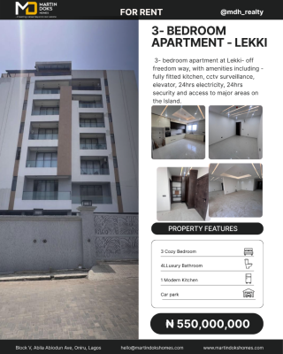 3 Bedroom Apartment with Bq Available, Off Freedom Way, Lekki, Lagos, Block of Flats for Sale