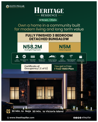 Modern Finished 3 Bedroom Bungalow Less Than 30 Mins From Ikeja, Mowe Ofada, Ogun, Detached Bungalow for Sale