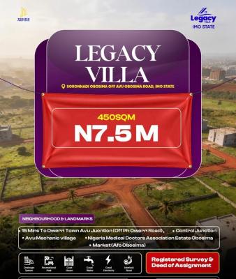 Legit Land with Long Term Value, Legacy Villa Located at Soronnadi Obosima Off Avu Obosima Road, Owerri West, Imo, Residential Land for Sale