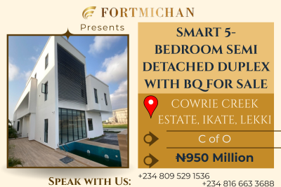 Smart 5-bedroom Semi Detached Duplex with Bq, Cowrie Creek Estate, Ikate, Lekki, Lagos, House for Sale