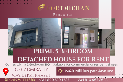 Prime 5-bedroom Detached Duplex with 2-bedroom Bq, Off Admiralty Way, Lekki Phase 1, Lekki, Lagos, Commercial Property for Rent