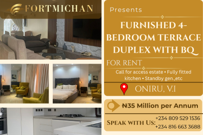 Serviced Furnished 4-bedroom Terrace Duplex with Bq, Off Palace Road, Oniru, Victoria Island (vi), Lagos, Terraced Duplex for Rent