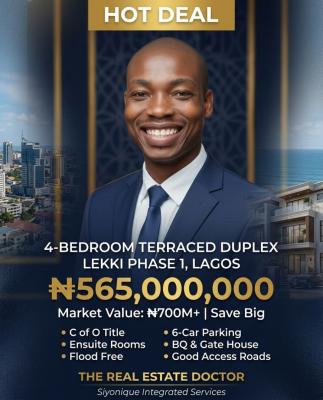 This Well-capacious 4-bedroom Private Terraced Duplex with Bq and Gate, Lekki Phase 1, Lekki, Lagos, Terraced Duplex for Sale