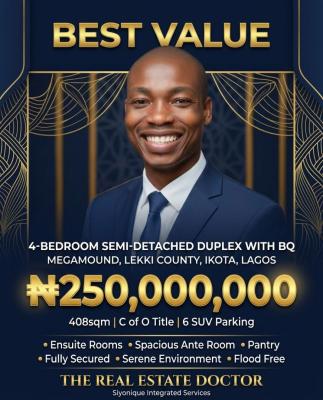 a Well Maintained & Capacious 4 Bedroom Semi-detached Duplex with Bq., Mega Mound Estate, Ikota, Lekki, Lagos, Semi-detached Duplex for Sale