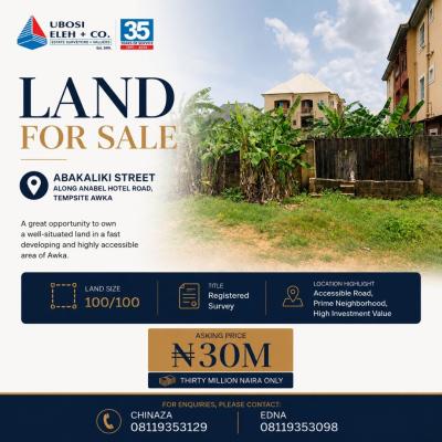 Land of 900sqm Available, Abakaliki Street, Awka, Anambra, Residential Land for Sale