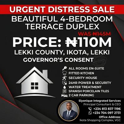 Affordable 4 Bedroom Terrace Duplex Suite for Investment, Ikota, Lekki, Lagos, Terraced Duplex for Sale