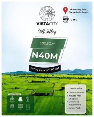 C of O Land in Monastery Road Directly Facing Coastal Road, Vista City Estate Less Than 5mins Drive From Shopright, Sangotedo, Ajah, Lagos, Residential Land for Sale