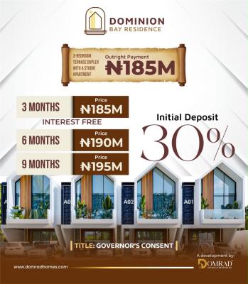 3 Bedroom Terrace with a Studio Apartment, Inside Atican Beachview Estate, Ajah, Lagos, Terraced Duplex for Sale