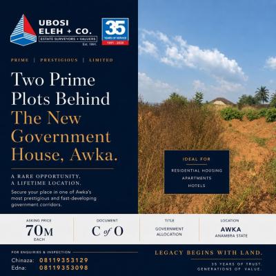 Two Prime Plots Available, The New Government House, Akwa, Awka, Anambra, Commercial Land for Sale