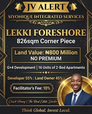 - a Rare Corner Piece Jv Opportunity for Visionary Developersbuild The, Lekki Foreshore, Lekki Phase 1, Lekki, Lagos, Flat / Apartment Joint Venture