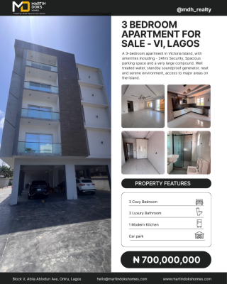 3 Bedroom Apartment with Bq Available, Victoria Island (vi), Lagos, Flat / Apartment for Sale