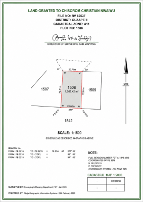 Direct Mandate: 1,508sqm Residential Plot in Guzape Ii Abuja, Guzape 2, A11, Guzape District, Abuja, Residential Land for Sale