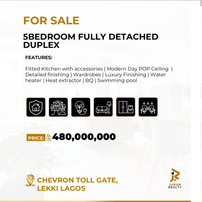 Luxury 5 Bedroom Fully Detached Duplex, Chevron Tollgate, Lekki, Lagos, House for Sale