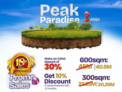 Make 30% Deposit, Enjoy 10% Discount — Peak Paradise Estate, Abule Parapo, Abijo, Lekki, Lagos