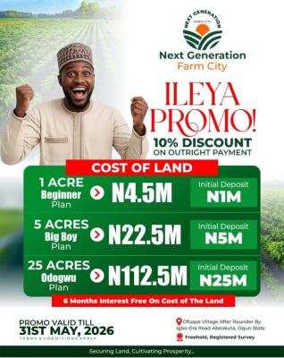 Own Productive Farmland in Ogun State  10% Ileya Discount, Next Generation Farm City , Ofuape Village in a Secured Estate, Abeokuta South, Ogun, Mixed-use Land for Sale