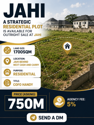 1700 Sqm Land in Jahi, Jahi, Abuja, Residential Land for Sale