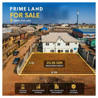 Prime Corner Piece Land, Baruwa, Ipaja, Lagos, Residential Land for Sale