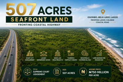Prime 507 Acres Seafront Land Fronting Coastal Highway, Coastal Road, Ogombo, Okun-ajah, Ajah, Lagos, Mixed-use Land for Sale