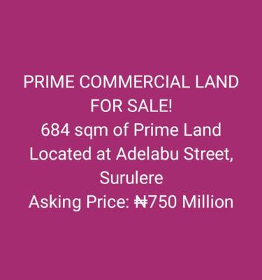 Prime Commercial Land, Adelabu Street, Surulere, Lagos, Commercial Property for Sale
