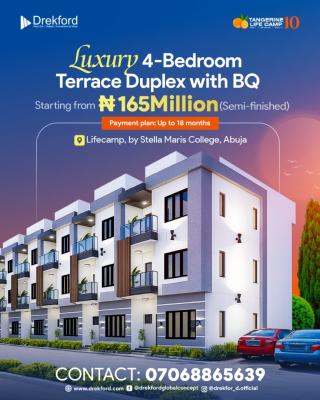 4 Bedroom Terraced Apartment with Bq, Stella Maris School Before Paradise Estate, Life Camp, Abuja, Terraced Duplex for Sale
