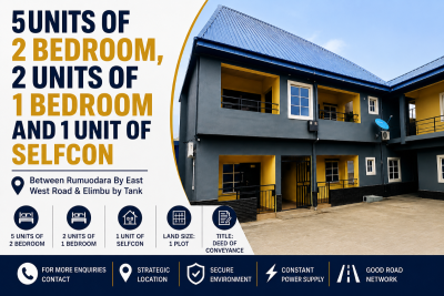 5units of 2 Bedroom,2 Units of 1 Bedroom and 1units of Selfcon, Between Rumuodara By East West Road & Elimbu By Tank, Rumuodara, Port Harcourt, Rivers, Commercial Property for Sale
