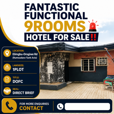 Fantastic Functional 9 Rooms Hotel, Elimgbu - Orogiwe Road ( Rumoudara - Tank Axis), Port Harcourt, Rivers, Hotel / Guest House for Sale