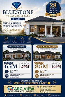 Owne a New 3 Bedroom Detached Bungalow, Bluestone Treasure Estate Phase 1, Mowe Town, Ogun, Detached Bungalow for Sale