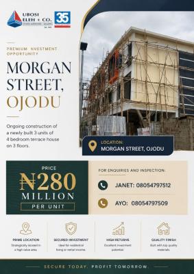 Newly Built 3 Units of 4 Bedroom Terrace House on 3 Floors., Morgan Street, Ojodu, Lagos, Terraced Duplex for Sale