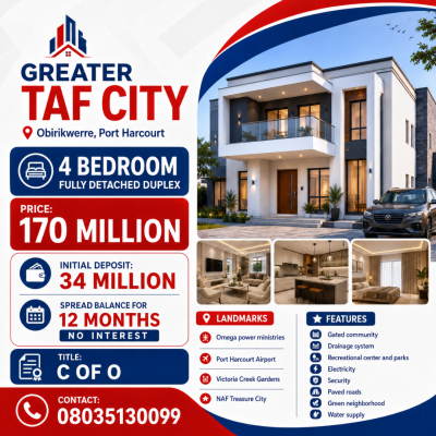 4 Bedroom Fully Detached Duplex, Obirikwerre, Airport Road, Port Harcourt, Rivers, Detached Duplex for Sale