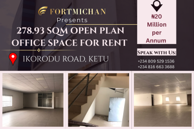 278.93 Sqm Open Plan Office Space, Ikorodu Road, Ketu, Lagos, Office Space for Rent