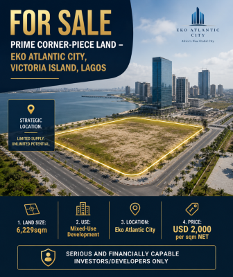 Prime 6,229sqm Corner-piece Land Available, Eko Atlantic City, Lagos, Mixed-use Land for Sale