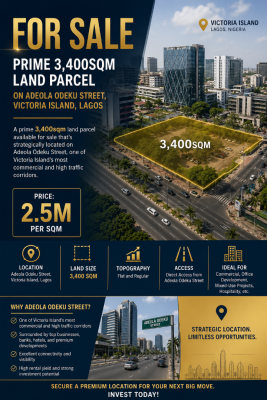 a Prime 3400sqm Parcel of Land Available in a Strategic Location, Adeola Odeku Street, Victoria Island (vi), Lagos, Mixed-use Land for Sale