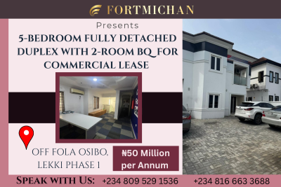 5-bedroom Fully Detached Commercial Duplex with 2-room Bq, Off Fola Osibo Road, Lekki Phase 1, Lekki, Lagos, Commercial Property for Rent