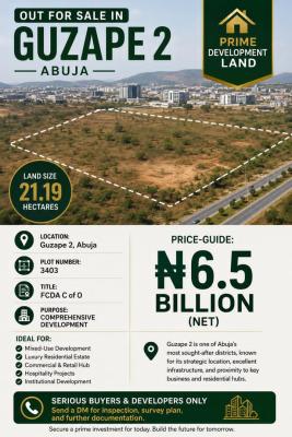 21.19 Hectares of Land, Guzape 2, Guzape District, Abuja, Mixed-use Land for Sale