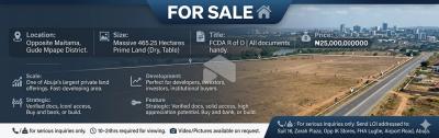 Massive 465.25 Hectares Prime, Opposite Maitama, Gude Mpape District,abuja, Gude, Apo, Abuja, Mixed-use Land for Sale