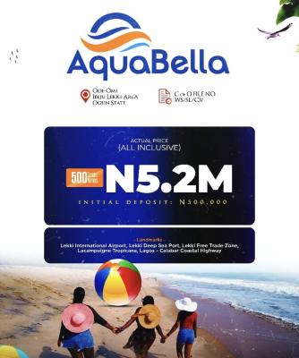 Beachfront Property with Instant Allocation and C of O, Aqua Bella Estate Located Directly Facing Lagos-calabar Coastal Road, Ode Omi, Ibeju Lekki, Lagos, Mixed-use Land for Sale